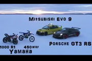 Yamaha R1 vs Porsche GT3 RS und 405WRF vs EVO9